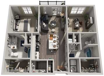 2 Bed 2 Bath Floor Plan | 1,163 Sq. Ft. at The Flats at Southlawn Apartments, Lawrenceville, 30046