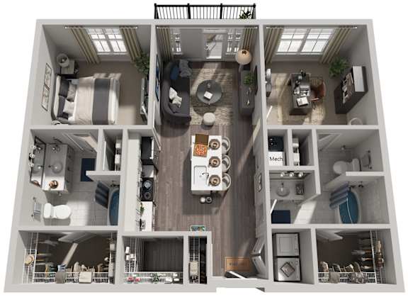 2 Bed 2 Bath Floor Plan | 1,163 Sq. Ft. at The Flats at Southlawn Apartments, Lawrenceville, 30046