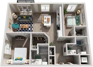 2 Bed 2 Bath Floor Plan | 1,256 Sq. Ft. at Vista Brooklynn Apartments, in Jacksonville, FL, 32202