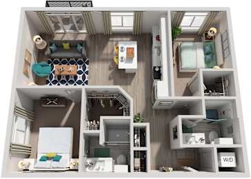 2 Bed 2 Bath Floor Plan | 1,256 Sq. Ft. at Vista Brooklynn Apartments, in Jacksonville, FL, 32202