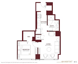 Junior 1 Bedroom Floor Plan at Cassidy on Canal, Chicago, Illinois