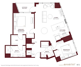 2 Bed 2 Bath Floor Planat Cassidy on Canal, Chicago, IL, 60654
