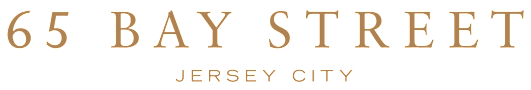 The image displays the text "65 Bay Street Jersey City" in white on a black background.