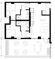 a floor plan of a house with a patio