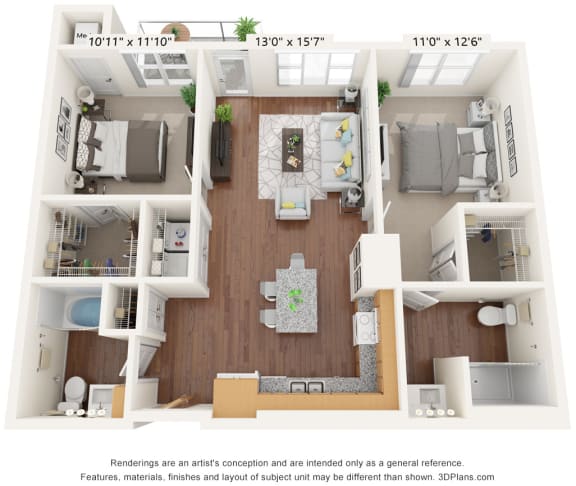 Brighton Oaks_2 Bedroom Floor Plan_2D