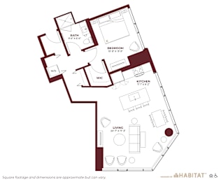 1 Bed 1 Bath Floor Plan at Cassidy on Canal, Chicago, IL, 60654