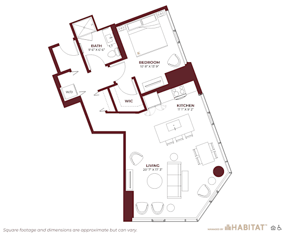 1 Bed 1 Bath Floor Plan at Cassidy on Canal, Chicago, IL, 60654