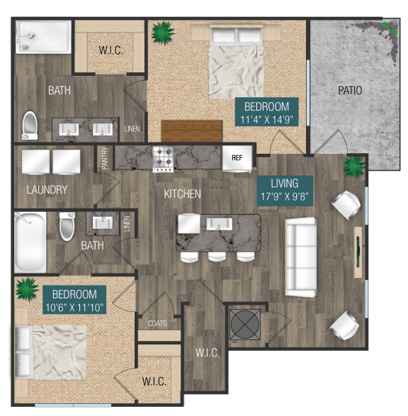 2 Bed 2 Bath, 1024SF