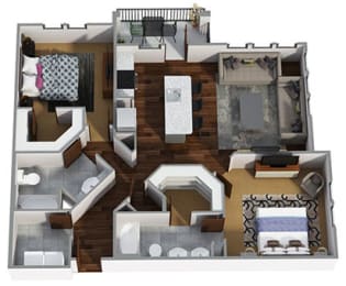2 Bedrooms and 2 Bathrooms Floor Plans B at Century Town Center, Gainesville, FL, 32607