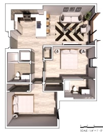 the floor plan of the house is included in this rendering
