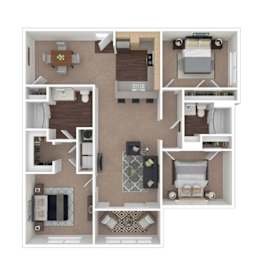 A floor plan of a house with a kitchen, living room, and two bedrooms.
