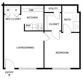 2D Floor Plan Image for 1 bed, 1 bath apartment at Jefferson Park in Liberty