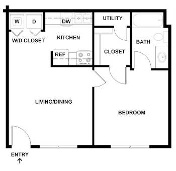 2D Floor Plan Image for 1 bed, 1 bath apartment at Jefferson Park in Liberty