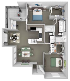 Lodge at Cypresswood - B3 - 2 bedrooms - 2 bath - 3D floor plan