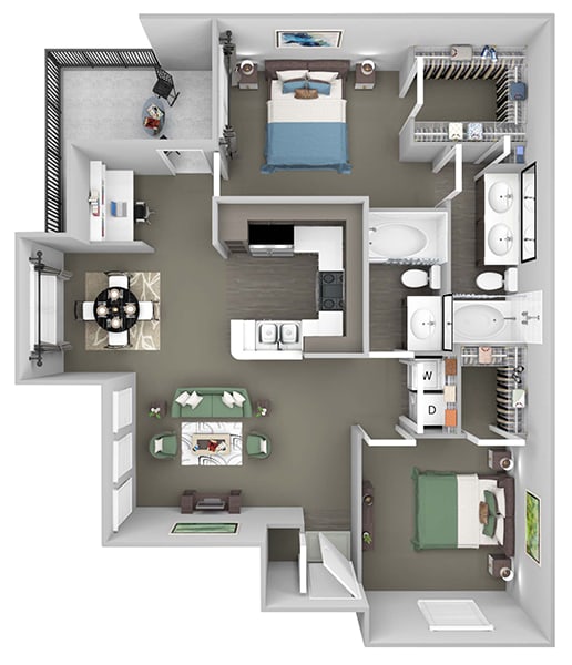 Lodge at Cypresswood - B3 - 2 bedrooms - 2 bath - 3D floor plan