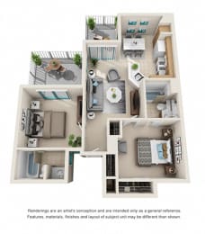 1 bed 1 bath floorplan c, at Rancho Franciscan Senior Apartments, Santa Barbara, CA 93105