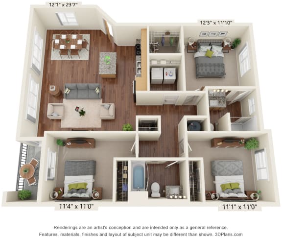 Three Bedroom - 3 bath floor plan H E (60%) Floor Plan at South Range Crossings, Parker, CO, 80134