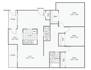 A floor plan of the Westmoreland unit