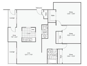 A floor plan of the Westmoreland unit