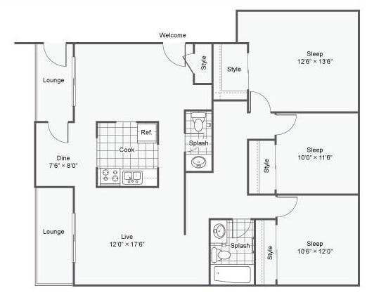 A floor plan of the Westmoreland unit