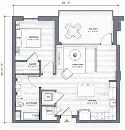 52 TEN A5 Floorplan, 1 bed 1 bath