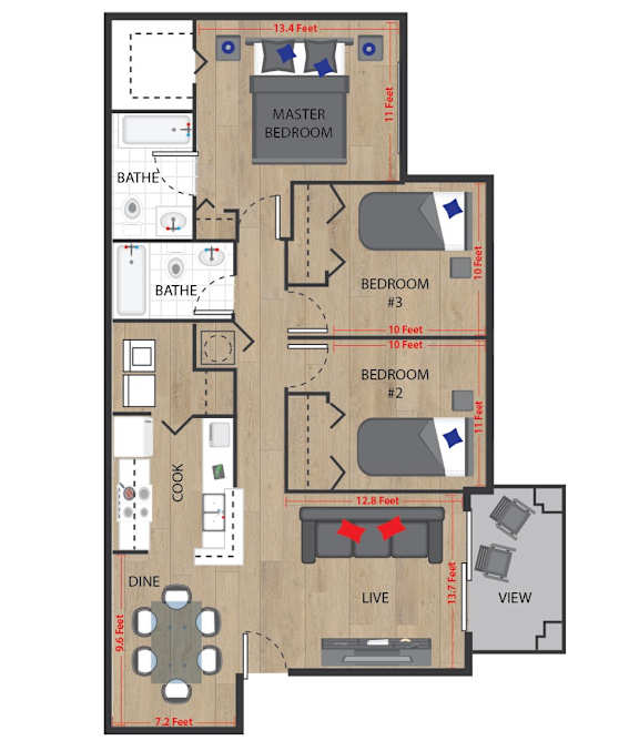 3 bed 2 bath