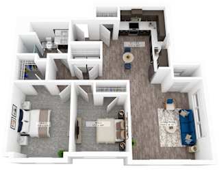 a stylized floor plan of a room with a bedroom and a living room