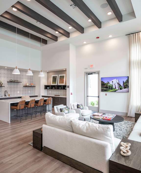 Beckett clubroom with spacious seating and community kitchen
