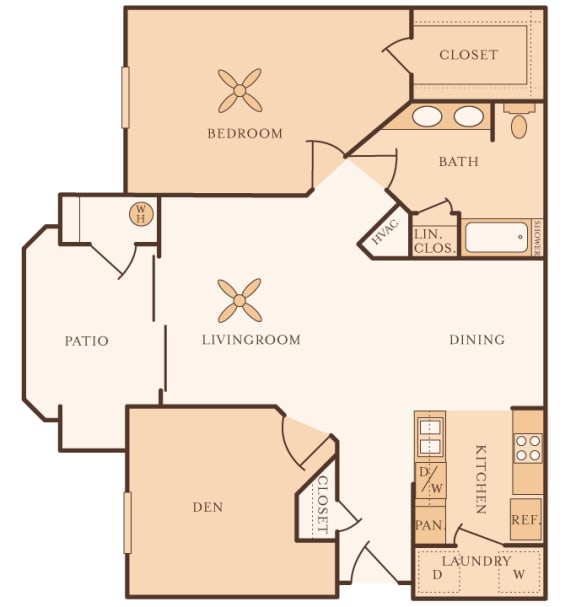 Mountain Shadows Apartments - A2 (Antiqua) - 1 Bedroom and 1 bath - 2D floor plan