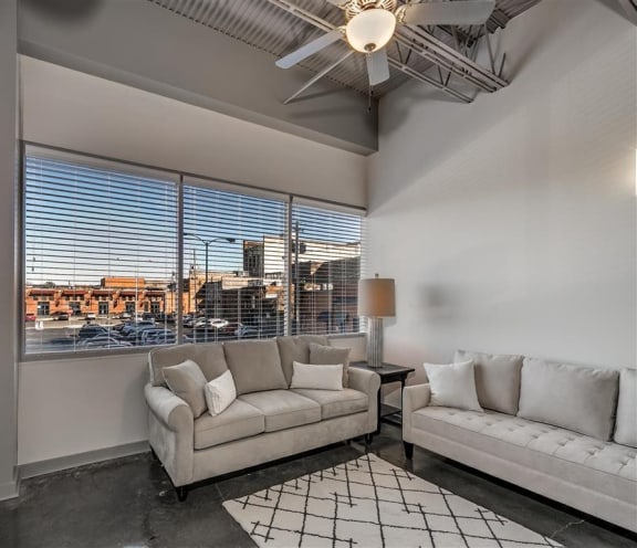Trendy Living Room at The Tower Apartments, Tuscaloosa, Alabama
