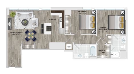 2B3 Floor Plan at 1405 Point, Maryland, 21231
