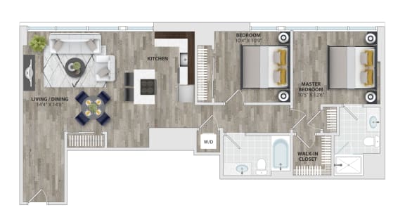 2B3 Floor Plan at 1405 Point, Maryland, 21231