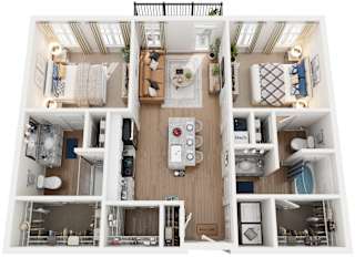 2 Bed 2 Bath Floor Plan | 1,090 Sq. Ft. at The Flats at Southlawn Apartments, Georgia 30046