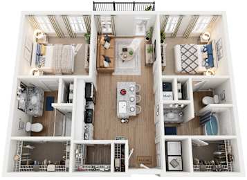 2 Bed 2 Bath Floor Plan | 1,090 Sq. Ft. at The Flats at Southlawn Apartments, Georgia 30046