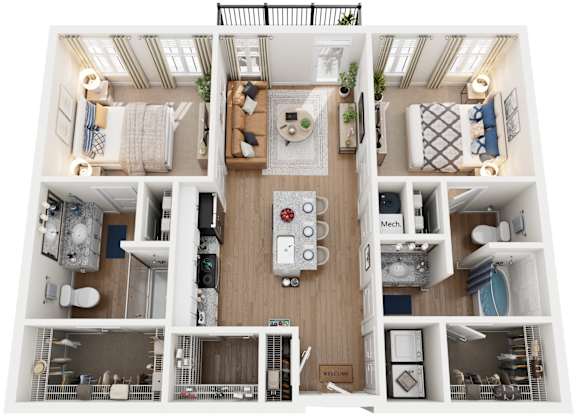 2 Bed 2 Bath Floor Plan | 1,090 Sq. Ft. at The Flats at Southlawn Apartments, Georgia 30046