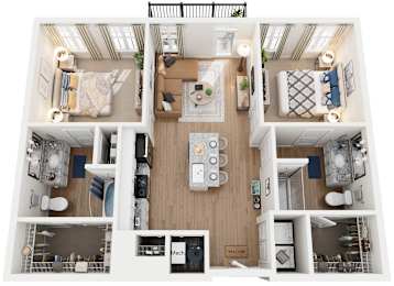 2 Bed 2 Bath Floor Plan | 1,009 Sq. Ft. at The Flats at Southlawn Apartments, Lawrenceville, Georgia 30046