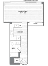 Hayes - 0 Bedroom 1 Bath Floor Plan Layout - 619 Square Feet