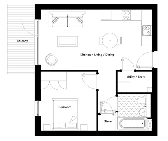 Floor Plan  1 Bedroom Apartment