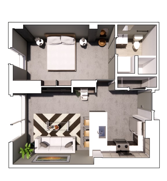 a floor plan of a house with a bedroom and a living room