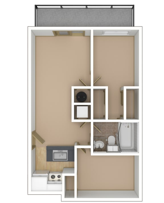 2 Bedroom, 1 Bathroom Floor Plan