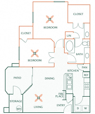 Sonterra Apartments at Paradise Valley - B1 (Emerald) - 2 bedroom and 1 bath