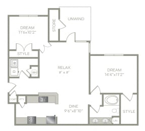 2 Bed, 1 Bath Phase 2 Floor Plan at The Views at Jacks Creek, Snellville