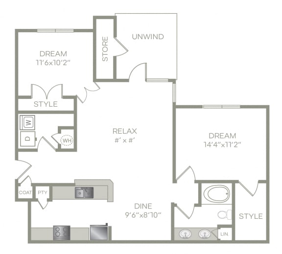 2 Bed, 1 Bath Phase 2 Floor Plan at The Views at Jacks Creek, Snellville