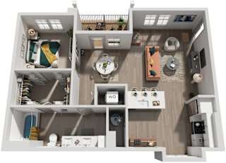 1 Bed 1 Bath Floor Plan | 834 Sq. Ft. at Artistry at Winterfield Apartments, Midlothian, VA 23112