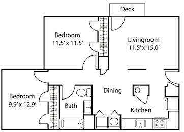 Floor Plan  Magnolia Two-Bedroom, One-Bath Apartment at The Avery at Auburn Apartments in Auburn, A