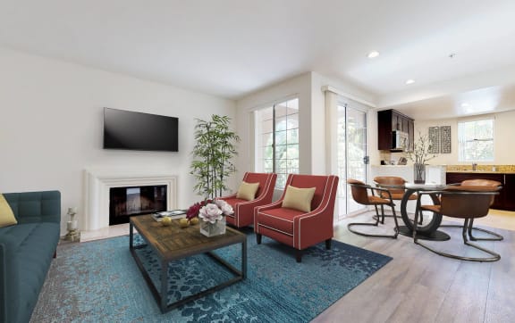 a balcony with a chair and a view of a tree at L'Estancia, Studio City, 91604