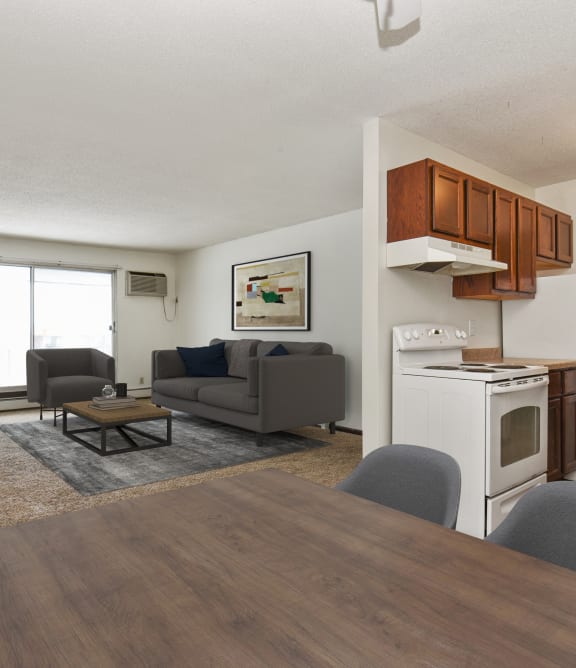 Sage Park Apartments in New Brighton, MN | living room and kitchen area Sage Park Apartments in New Brighton, MN | living room and kitchen area