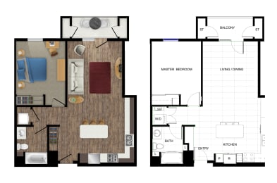 Floor Plan  a floor plan of a home with a bedroom and a living room