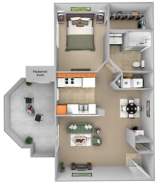 Barton Vineyard - A2 (Provence) - 1 bedroom and 1 bath - 3D
