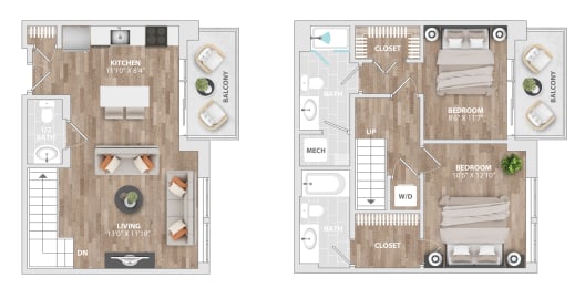 2DU-B4 Floor Plan at Allied Harbor Point, Baltimore, 21231
